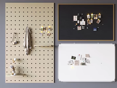 Stylish Wall Decor With Pegboard Corkboard Whiteboard And Accents 3d model