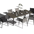 Stylish Dining Table Set With Chairs Tableware Red Wine And Green Plant 3d model