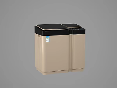 Practical Twin Tub Washing Machine With Beige Body And Black Lids 3d model