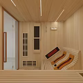 Modern Wooden Sauna Room With Glass Door Wooden Panels And Comfortable Seats