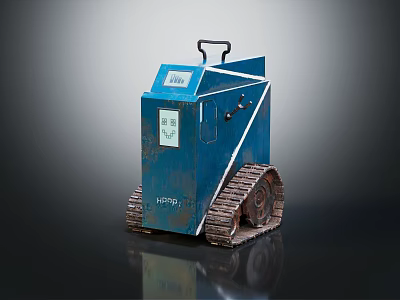 Vintage Blue Tracked Machine APR 1986 With Crawler Wheels And Control Panel 3d model