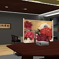 Modern Meeting Room With Lounge Area Sofa Coffee Table Floral Screen And Conference Table
