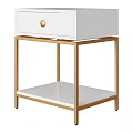 White Bedside Table With Gold Frame Round Knob And Shelf 3d model