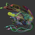 Sci Fi Character Creature With Mechanical Green Armor Yellow Parts And Black Cables