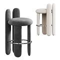 Contemporary Bar Stools With Upholstered Gray Beige Seats And Metal Ring Base Design