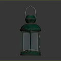 Vintage Green Candle Lantern With Metal Frame Glass Panels And Top Handle