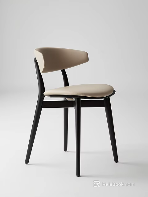 Modern Upholstered Leisure Chair With Beige Backrest Seat Cushion Black Wooden Legs Home Interior 3d model 