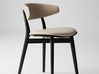 Modern Upholstered Leisure Chair With Beige Backrest Seat Cushion Black Wooden Legs Home Interior 3d model