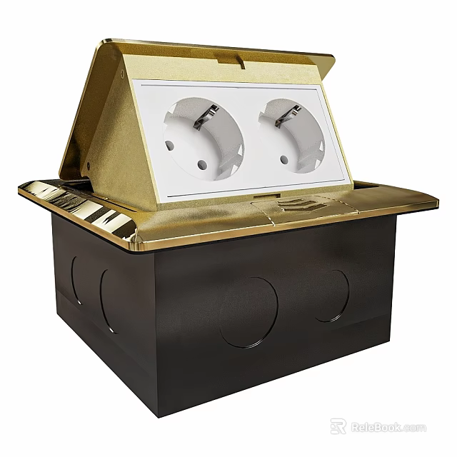Golden Cover Electrical Box With Dual Power Sockets And Hidden Design 3d model 