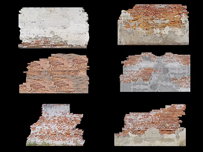 Weathered Feature Wall Designs With Peeling Plaster And Brick Textures 3d model