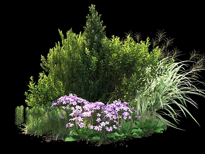 Lush Green Shrubs With Purple Flowers And Ornamental Grasses For Garden Landscaping 3d model