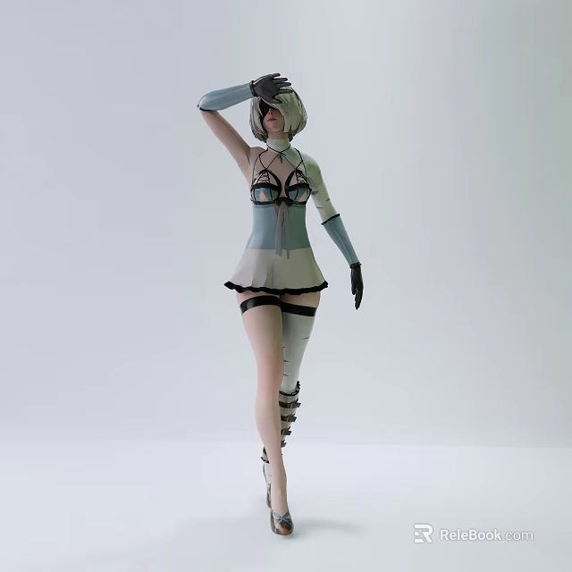 Game and Movie Character in Blue White Outfit With Black Accents Mechanical Leg Design 3d model 