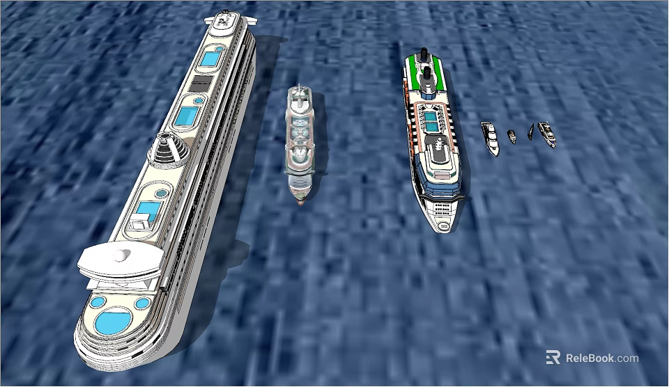 Yachts Of Various Sizes On Blue Water Surface 3d model 