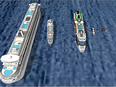 Yachts Of Various Sizes On Blue Water Surface 3d model