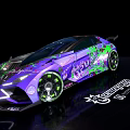 Custom Racing Sports Car With Neon Purple Green Graffiti Art And Aerodynamic Body Design