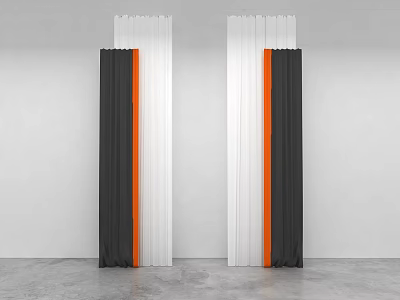 Modern Vertical Curtains With Black White And Orange Color Block Design 3d model