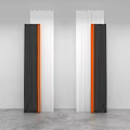 Modern Vertical Curtains With Black White And Orange Color Block Design