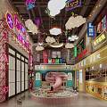 Retro Street Scene Featuring Neon Signs Vintage Arcade Machines And Brick Walls