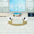 Modern Reception Area With Round Desk And Large Digital Screen 3d model