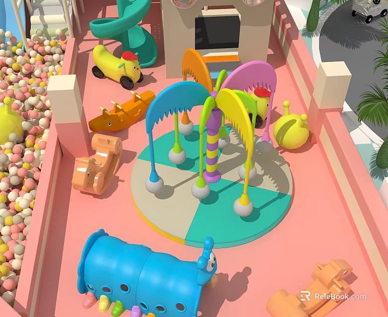 Colorful Indoor Children's Playground Equipment With Slide Ball Pit And Toy Cars 3d model 