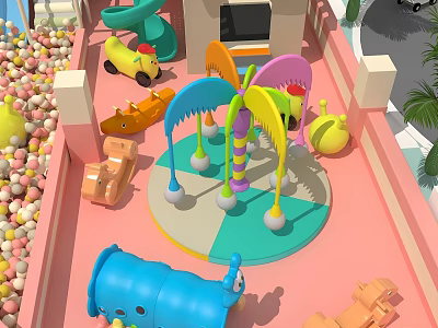 Colorful Indoor Children's Playground Equipment With Slide Ball Pit And Toy Cars 3d model