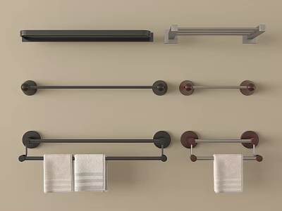 Modern Bathroom Accessories with Wall Mounted Towel Bars Black Silver and Hanging Towels 3d model