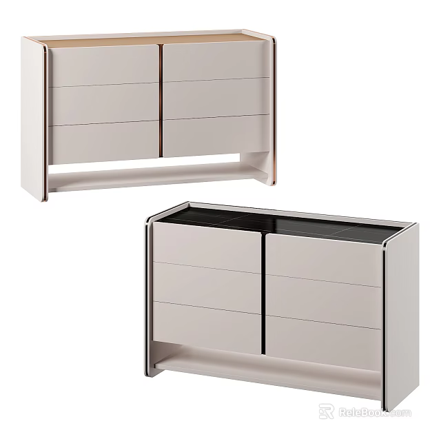 Modern Console Cabinet And Side Cabinet With Sleek Drawers And Light Finish 3d model 