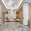 Modern Luxury Hotel Lobby Interior Design With Marble Reception Desk And Crystal Chandelier
