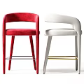 Modern Red And White Bar Stools With Curved Armrests Padded Seats And Metal Legs
