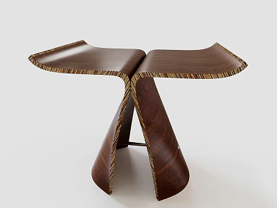 Modern Wooden Stool with X Shaped Base Smooth Top and Golden Trim Accents 3d model