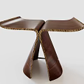 Modern Wooden Stool with X Shaped Base Smooth Top and Golden Trim Accents