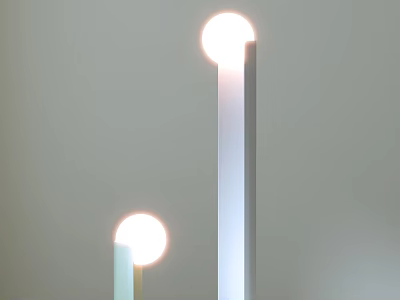 Modern Table Lamps With Two Glowing Spherical Lampshades And Tall White Pole Bases 3d model