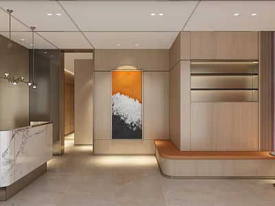 Modern Beauty Hair Salon Interior With Reception Desk Marble Counter And Artwork 3d model