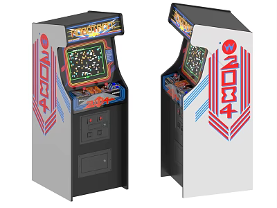 Retro Arcade Game Machines As Classic Entertainment Appliances With Colorful Design And Spacewar Game 3d model