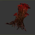 Vibrant Red Coral Like Plant with Thick Roots and Branching Structure