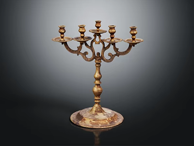 Antique Brass Candelabra With Ornate Design And Seven Candle Holders On Round Base 3d model