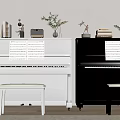 Elegant Musical Interior With White And Black Pianos Music Sheets Stools And Decorative Items