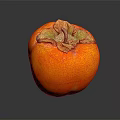 Fresh Ripe Persimmon With Orange Color And Green Brown Leaves On Black Background With Reflection