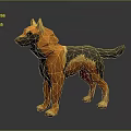 Low Poly Orange Black Dog Sculpture With 3D Art Design And Reflective Base