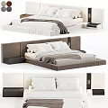Modern Double Bed With Upholstered Headboard Gray Frame White Pillows And Storage Drawers 3d model