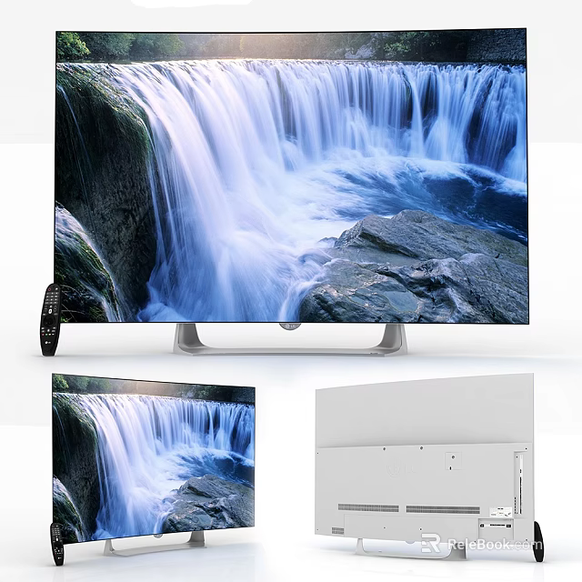 High Quality Television Displaying Stunning Waterfall Scene With Remote Control 3d model 