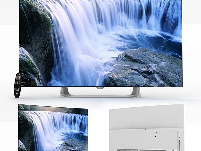 High Quality Television Displaying Stunning Waterfall Scene With Remote Control 3d model
