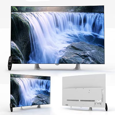 High Quality Television Displaying Stunning Waterfall Scene With Remote Control 3d model