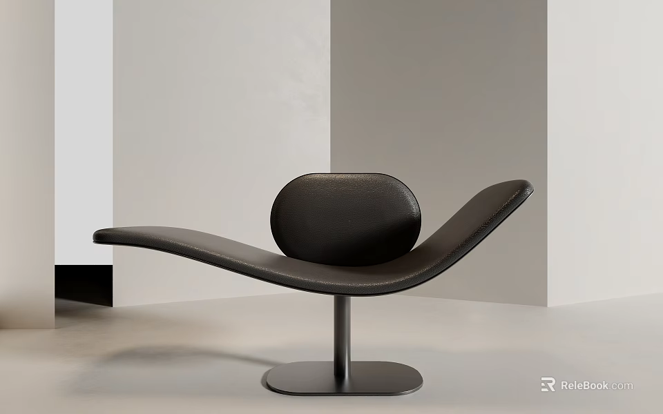 Modern Black Leather Lounge Chair With Sleek Curved Design And Metal Base For Minimalist Room 3d model 