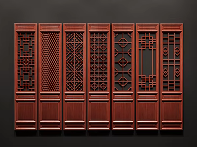 Chinese Style Wooden Partition With Intricate Carved Patterns And Panels 3d model