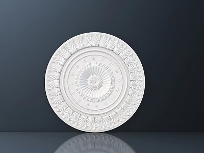 Intricate Round White Plaster Carved Ceiling Medallion With Elegant Ornate Floral Patterns 3d model
