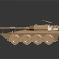 Six Wheeled Armored Military Vehicle With Bronze Finish And Mounted Equipment On Dark Background