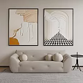 Modern Minimalist Sectional Sofa With Round Pillows And Wall Art In Living Room