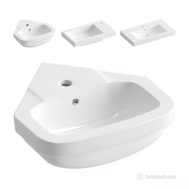Modern White Ceramic Corner Washbasin With Stylish Design And Various Styles 3d model 