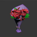 Red Rose Bouquet Wrapped in Purple Paper With Green Leaves Red Berries and Pink Bow